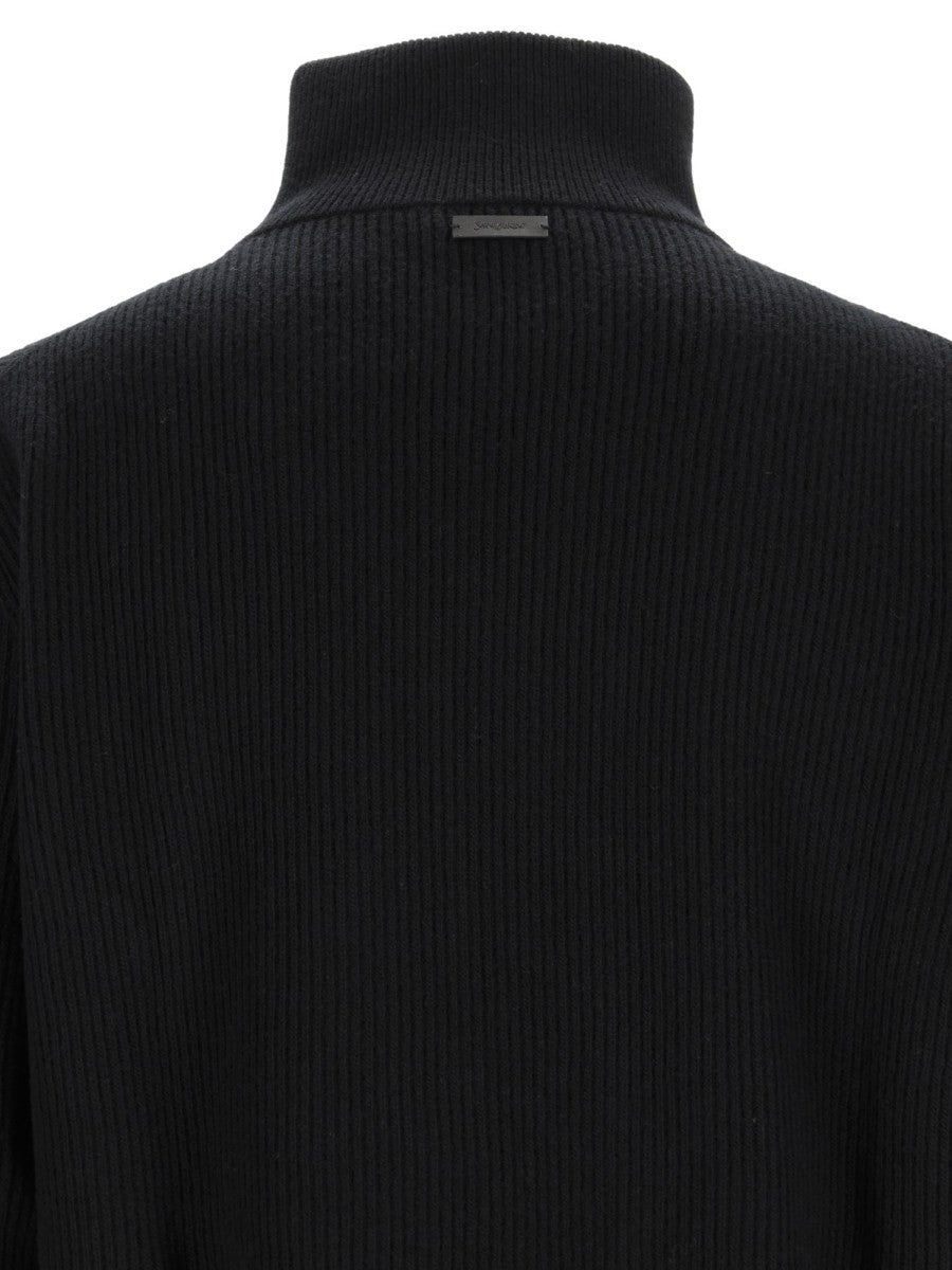 Saint Laurent Men's Pullover Con Mezza Zip in Lana Coste Black