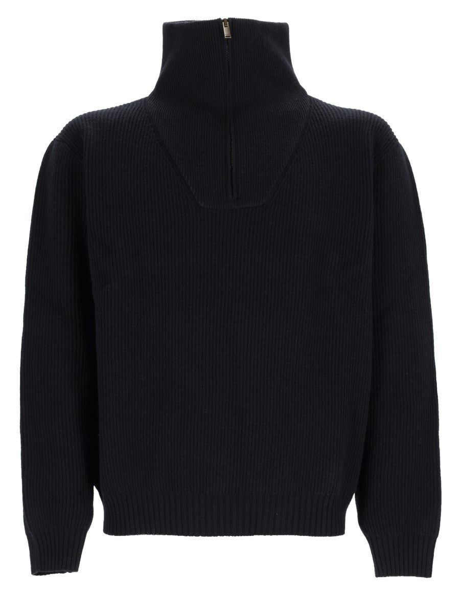 Saint Laurent Men's Pullover Con Mezza Zip in Lana Coste Black