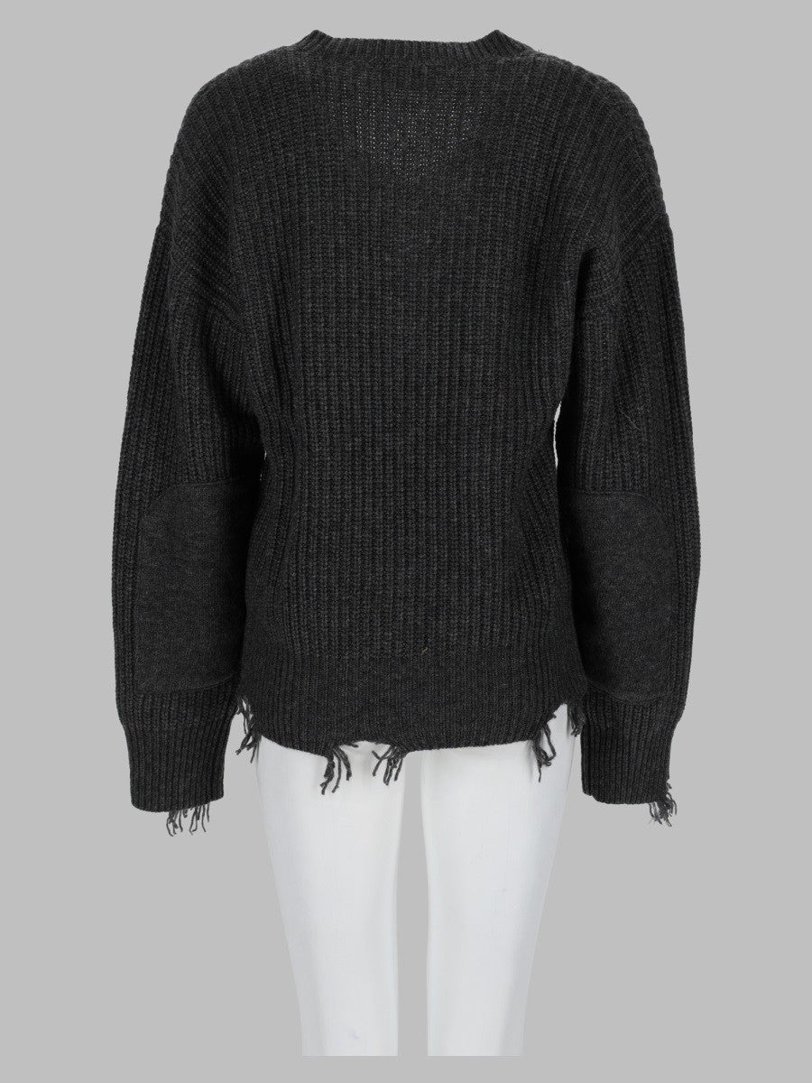 Amish Supplies Women's Pullover Distressed Con Scollo Grey