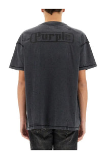 Dark gray distressed cotton purple brand men’s inside out shirt black showing faded purple logo in black on the back