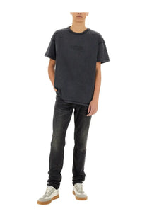 Purple Brand men’s black inside out shirt made of dark gray distressed cotton with a subtle faded chest logo