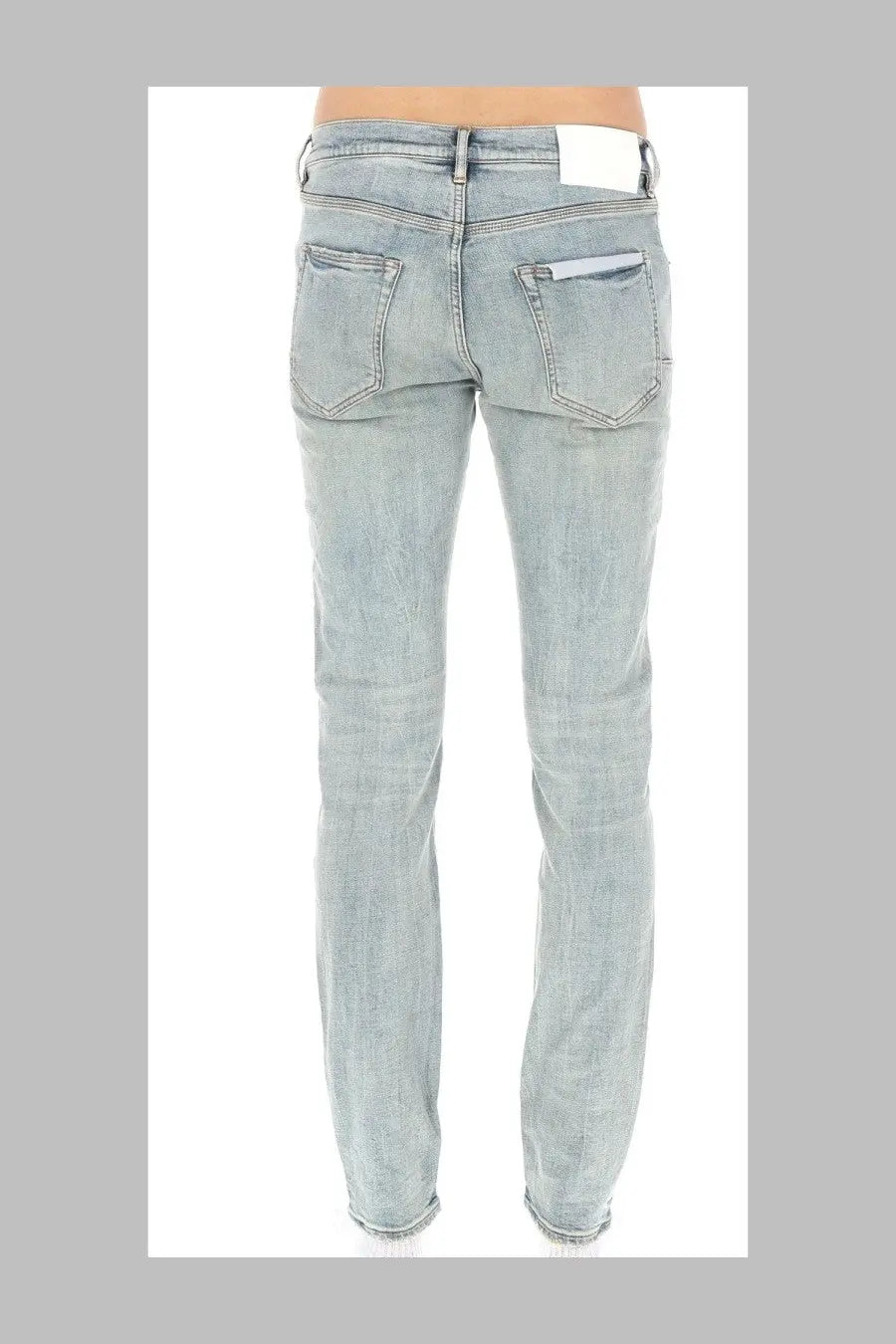 Purple brand men’s light-wash denim jeans with straight-leg cut and subtle fading in blue tone