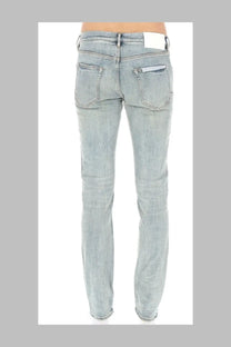 Purple brand men’s light-wash denim jeans with straight-leg cut and subtle fading in blue tone