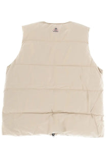 Pyrenex unisex solace vest beige puffer with horizontal stitching and triangular logo patch at the neckline