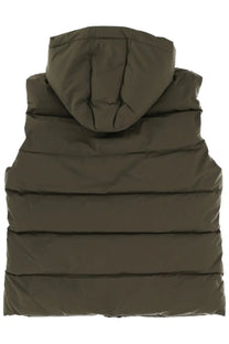 Pyrenex unisex spoutnic vest green olive quilted hooded with horizontal stitching and padded structured design