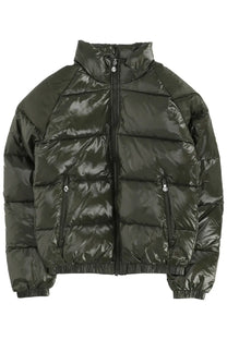 Pyrenex unisex vintage mythic jacket green dark green glossy nylon puffer with quilted panels and silver zippers