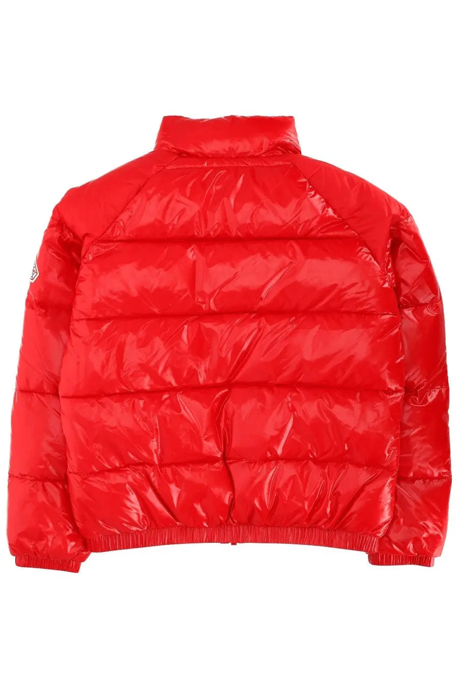 Pyrenex unisex vintage mythic jacket red bright red glossy nylon puffer with quilted panels and high collar