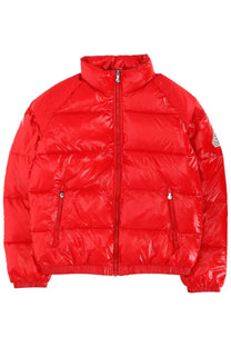Pyrenex unisex vintage mythic red puffer jacket with glossy finish, quilted design, silver zippers, and high collar