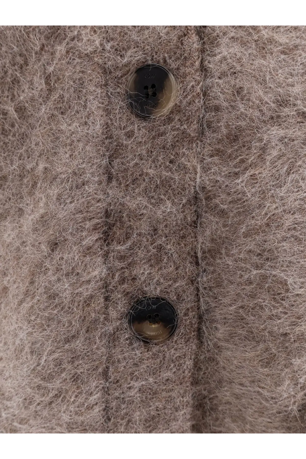 Fuzzy taupe wool coat with dark brown buttons from r2w women’s alpaca blend cardigan beige collection