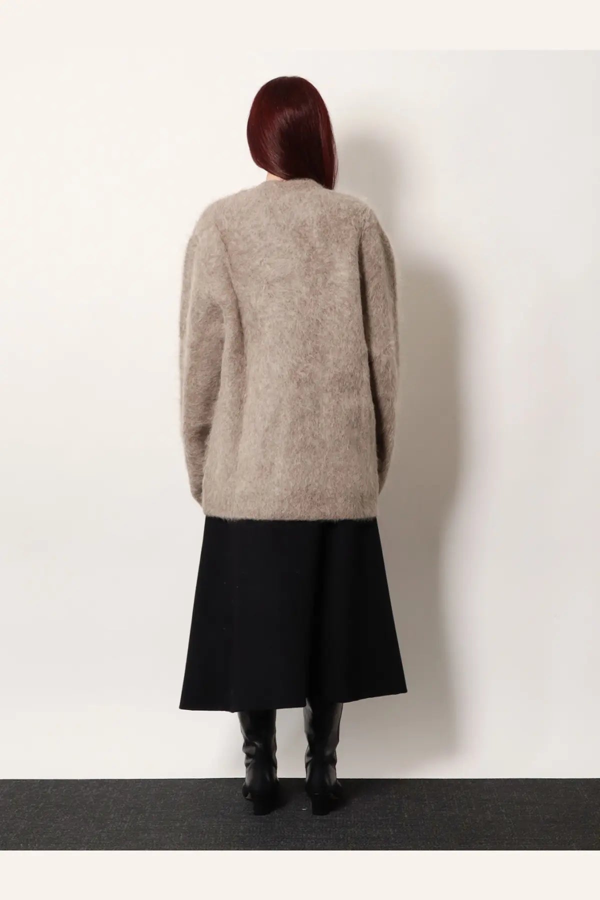 R2W women’s beige alpaca blend cardigan with soft faux fur texture and relaxed fit for cozy wear