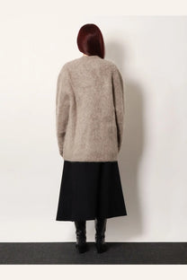 R2W women’s beige alpaca blend cardigan with soft faux fur texture and relaxed fit for cozy wear