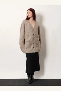 R2W women’s alpaca blend cardigan beige soft fuzzy v-neck with button closure perfect for layering
