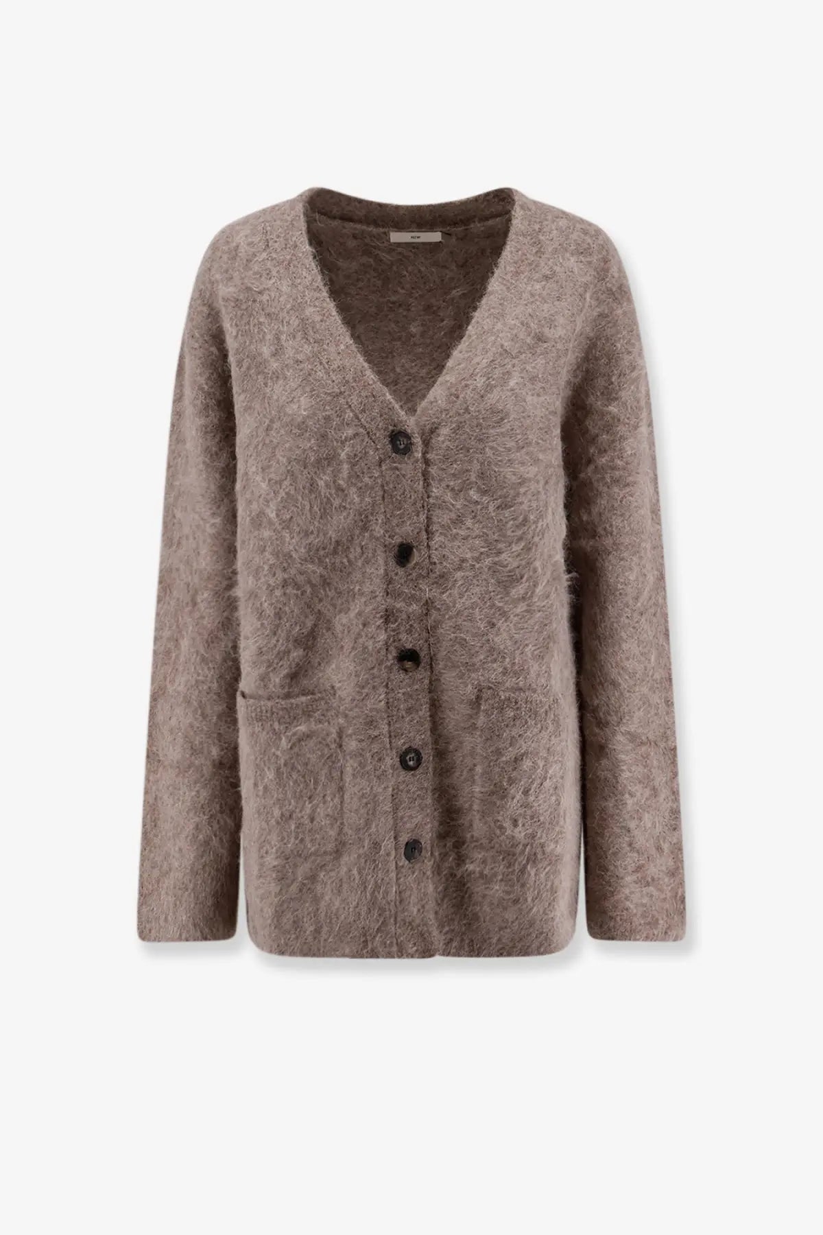 R2W women’s alpaca blend beige cardigan with v-neck front button closure and soft textured fabric