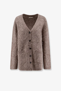 R2W women’s alpaca blend beige cardigan with v-neck front button closure and soft textured fabric