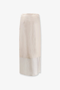 R2W women’s Amora linen skirt in off-white with subtle texture and clean straight hemline