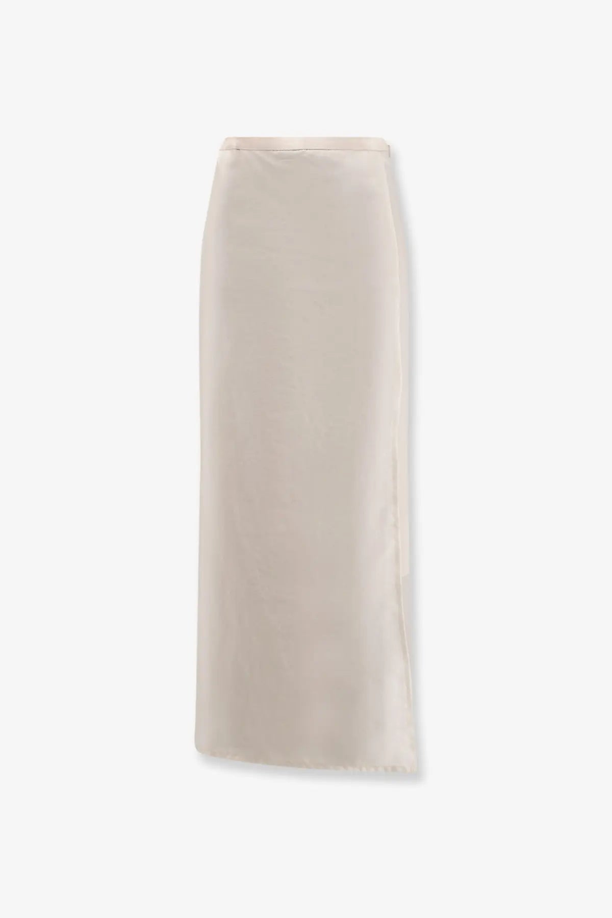R2W women’s amora cream satin midi skirt with a subtle side slit perfect for elegant summer occasions