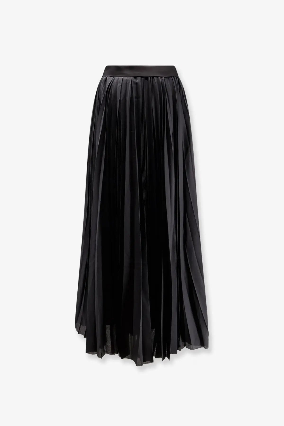 R2W women’s Arissto black pleated midi skirt with satin waistband and sheer fabric for elegant style