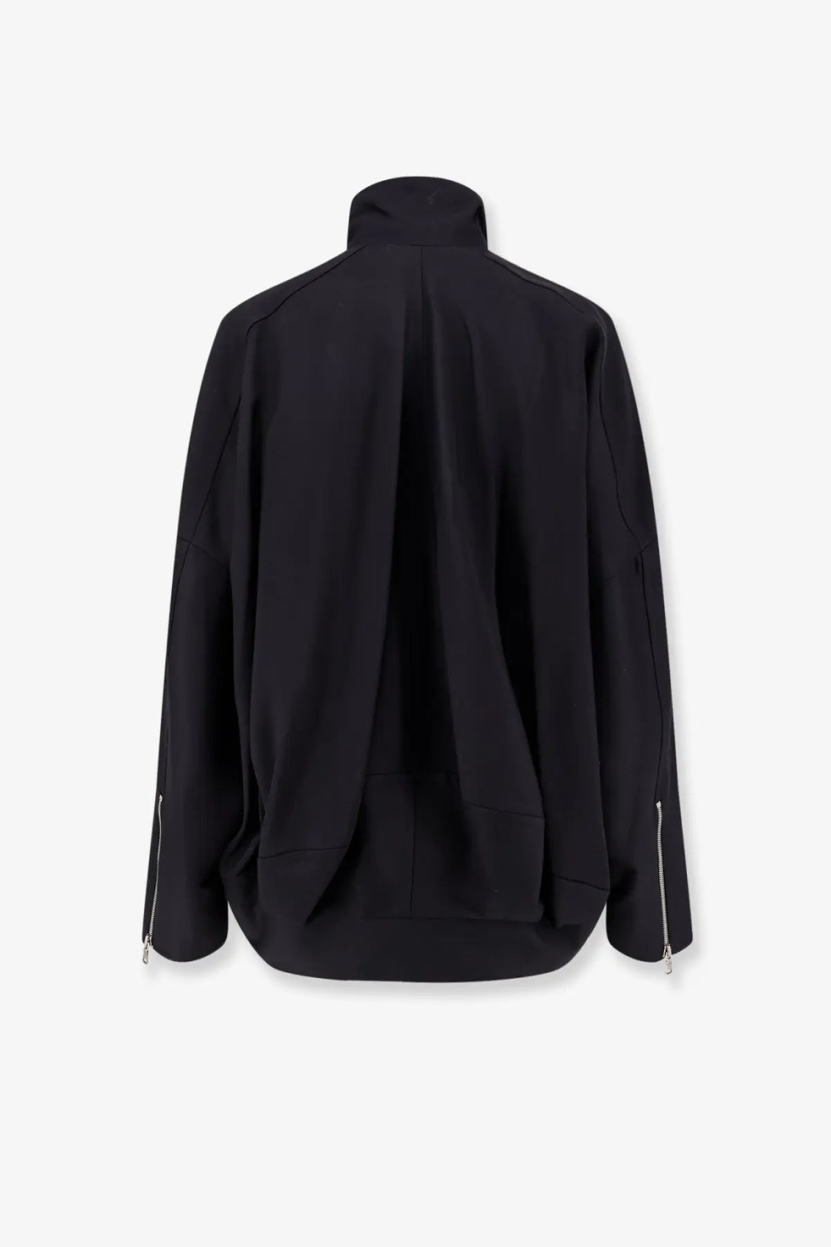 Black high neck r2w women’s julio wool and silk jacket with zipper details on sleeves