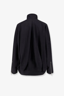 Black high neck r2w women’s julio wool and silk jacket with zipper details on sleeves