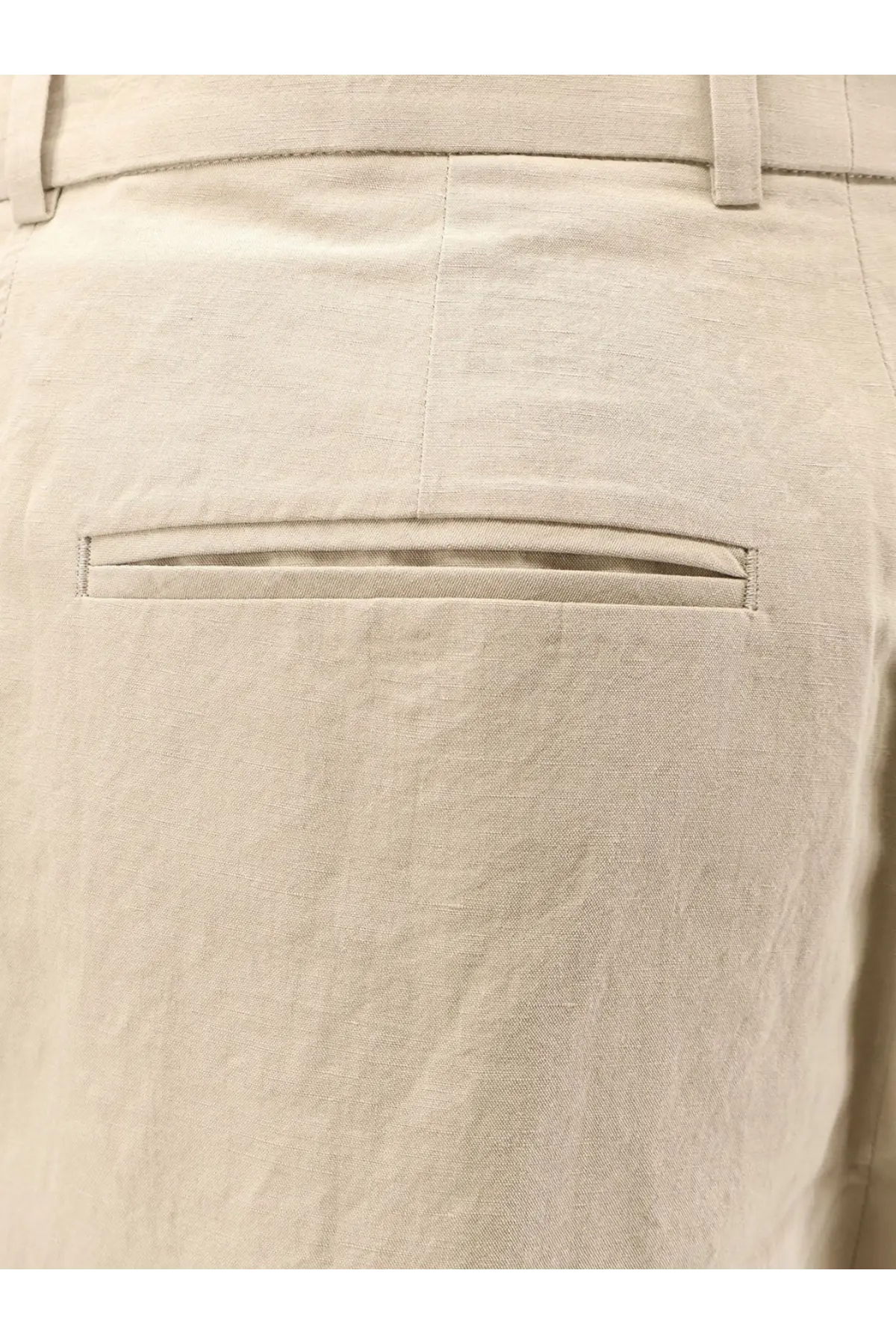 Beige r2w women’s lumira linen and cotton trousers with subtle textured weave and clean stitched welt pockets
