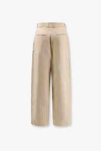 Beige wide-leg R2W women’s Lumira linen and cotton trousers with minimalist design and subtle stitching details