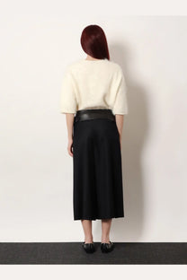 Black wide-leg culottes high-waisted with pleated wool fabric tailored fit from r2w women’s nayla collection