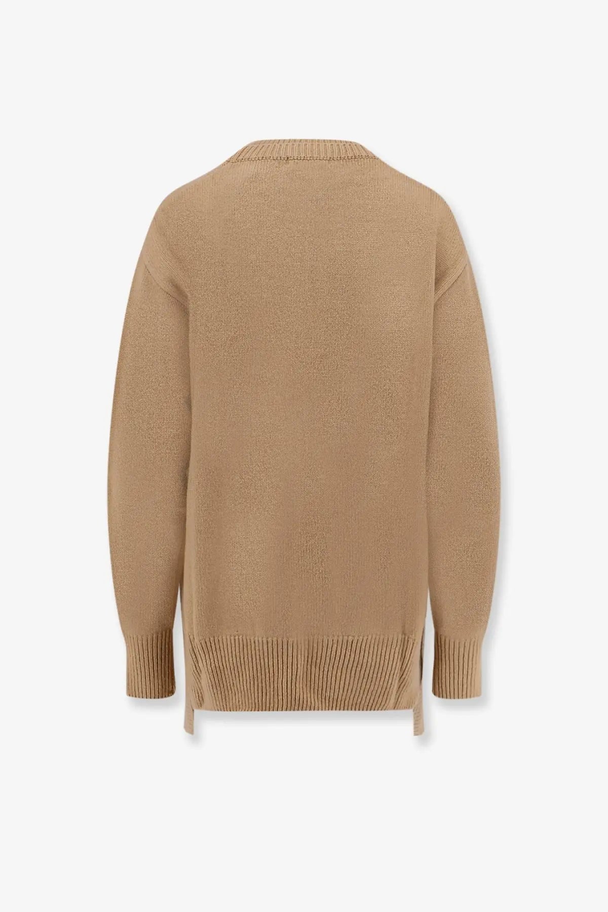 Beige knit r2w womens nicolas wool and cashmere sweater with ribbed cuffs hem and neckline