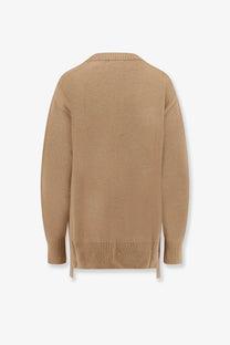 Beige knit r2w womens nicolas wool and cashmere sweater with ribbed cuffs hem and neckline