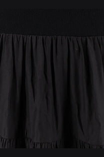 Black ruffled skirt with ribbed waistband part of r2w women’s pev off shoulder long dress in black