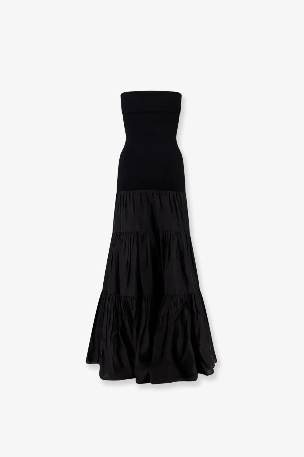 R2w women’s black strapless maxi dress with tiered ruffle skirt perfect for elegant occasions