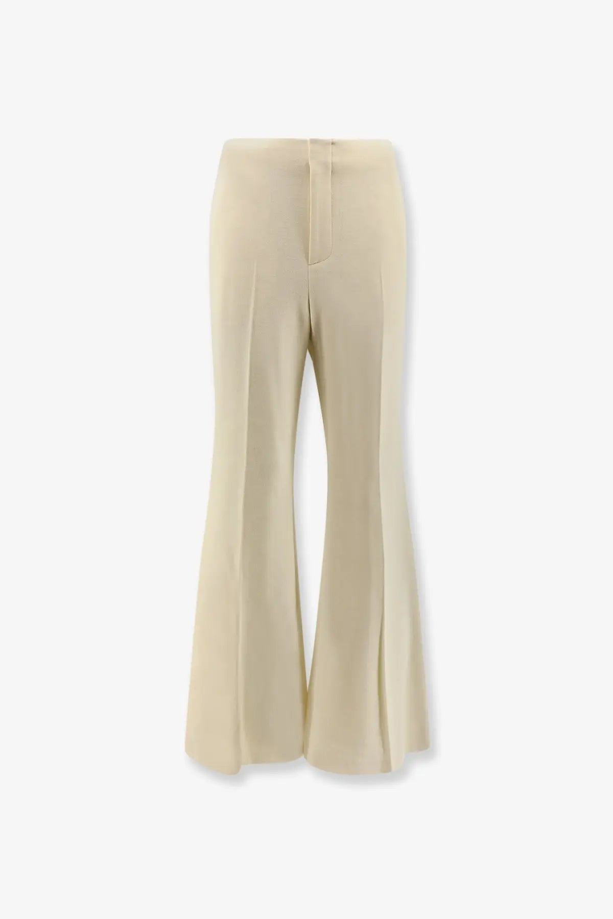 Cream-colored wide-leg vonnie wool trousers for women with smooth flowing fabric and subtle front pleats by rwa