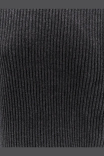R2w women’s wool and cashmere turtleneck in dark gray ribbed knit fabric with a textured vertical stripe pattern