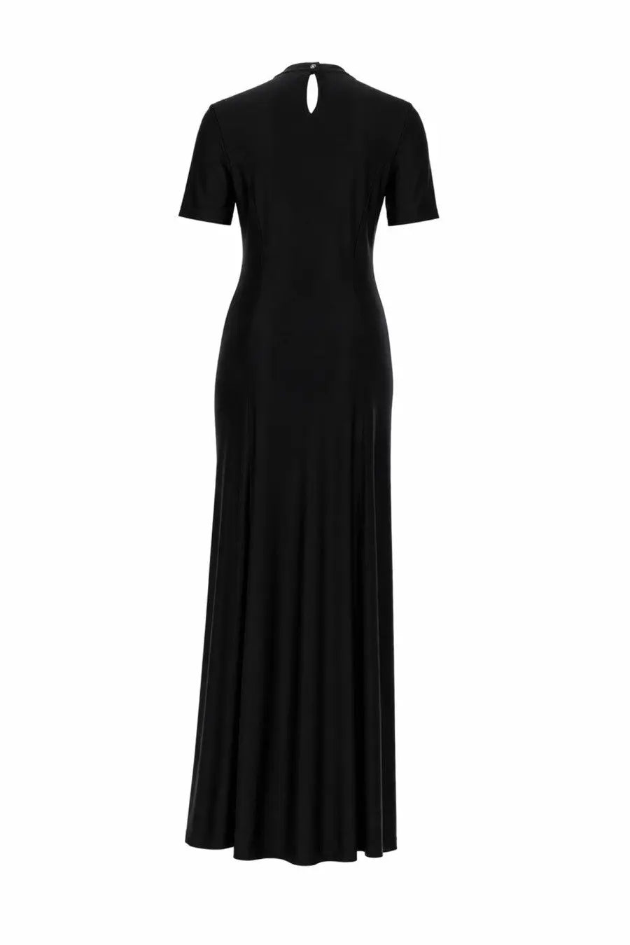 Black sleek floor-length midi dress with short sleeves and keyhole back detail by rabanne women
