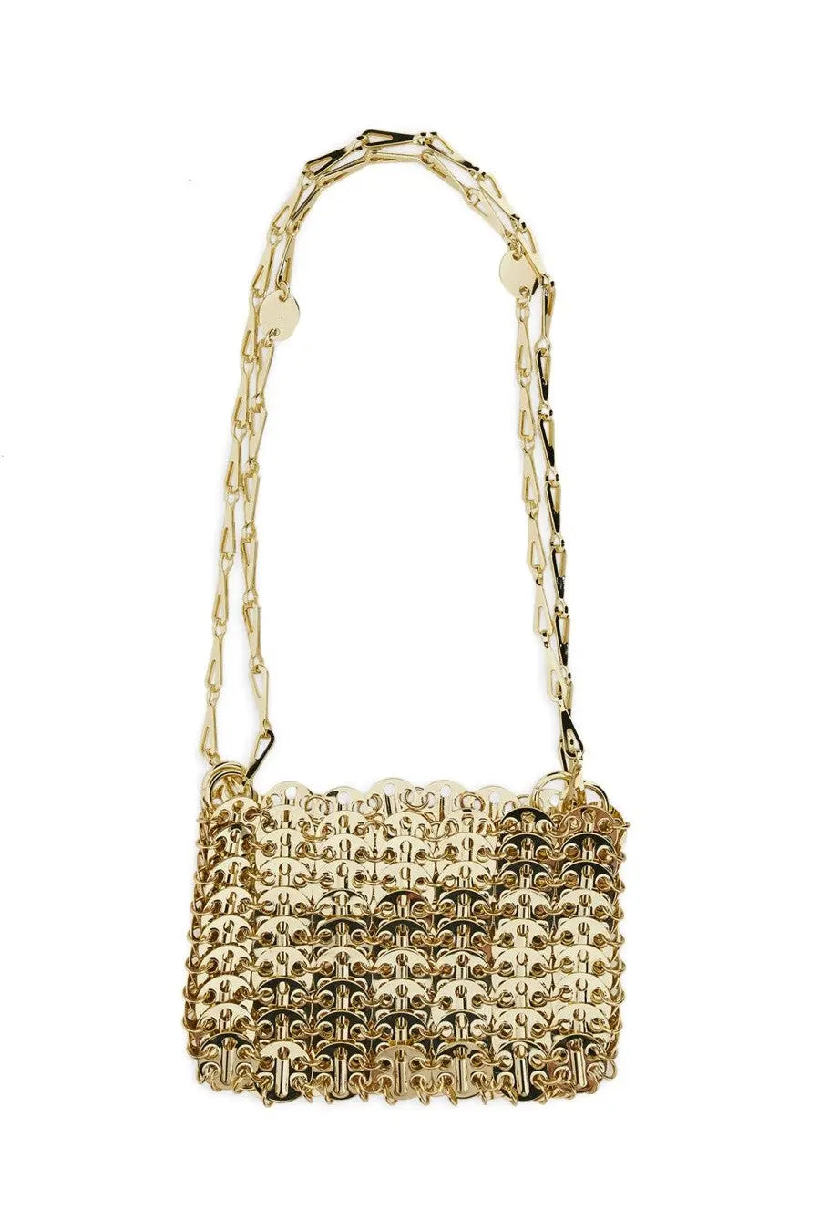 Rabanne women’s borsa iconic nano gold handbag with gold-toned chain-link metal tabs and matching shoulder strap