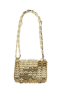 Rabanne women’s borsa iconic nano gold handbag with gold-toned chain-link metal tabs and matching shoulder strap