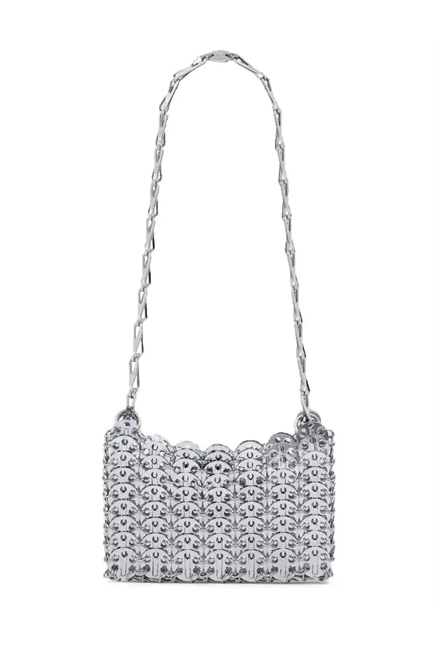 Rabanne women’s borsa iconic nano silver silver metallic chain-link shoulder bag with scalloped interlocking design
