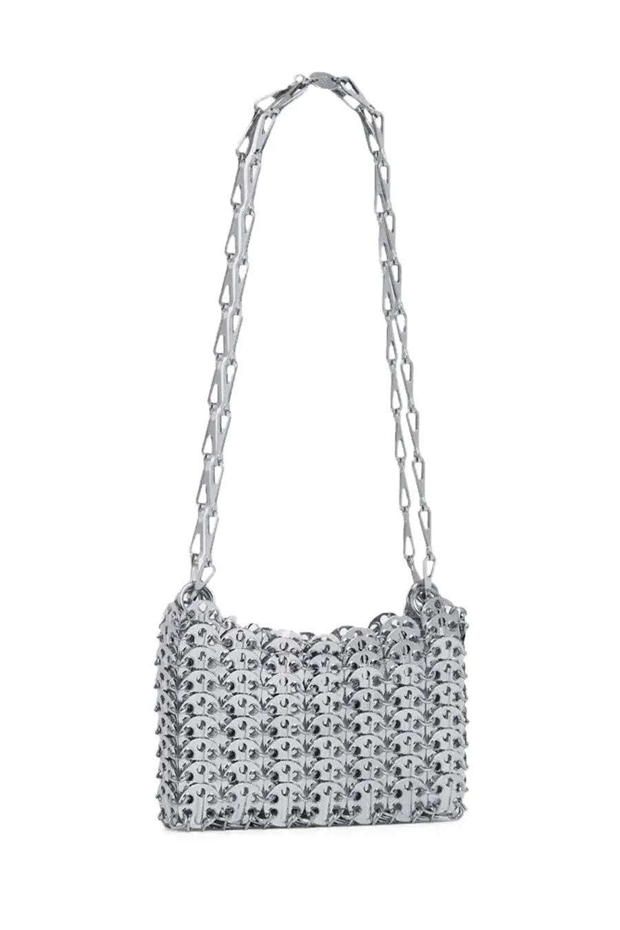 Rabanne women’s borsa iconic nano silver metallic chain-link shoulder bag with distinctive interlocking design