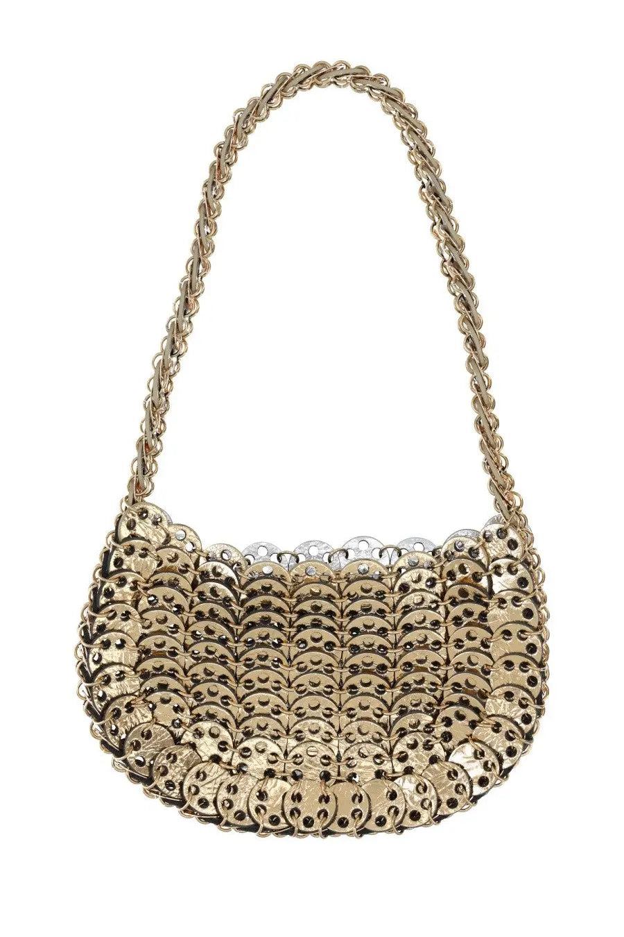 Rabanne women’s borsa moon flip gold chain-link shoulder bag with gold-toned scalloped overlapping disc design