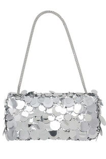 Rabanne women’s borsa sparkle baguette silver shimmering silver sequined clutch bag with matching chain strap