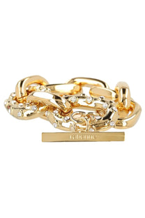 Rabanne women’s gold chain bracelet with clear crystals and engraved rectangular clasp in bracciale xl link design