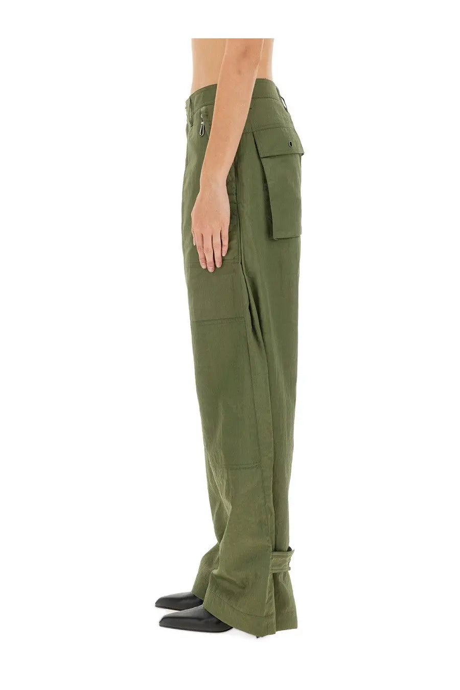 Olive green rabanne women’s cargo pants with multiple pockets and relaxed fit for casual wear