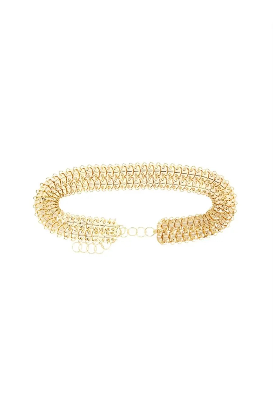 Rabanne Women’s Cintura gold chain belt with gold-toned woven interlocking link design and small clasp mechanism