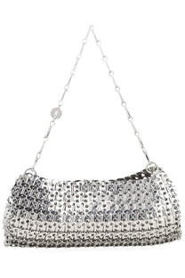 Rabanne women’s clutch silver silver chain-link handbag with textured surface made from interlocking metal pieces