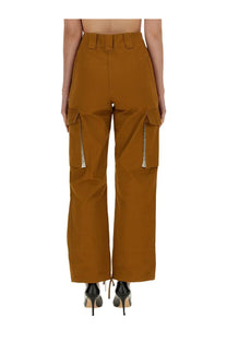 Rabanne women’s cotton high-waisted mustard cargo pants with flap pockets and silver zippers in beige