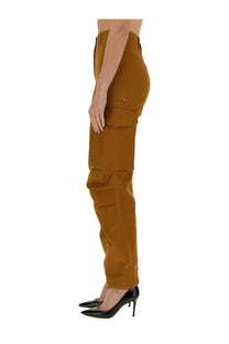 Tan rabanne women’s cotton cargo pants with multiple pockets and a high waist in beige fabric