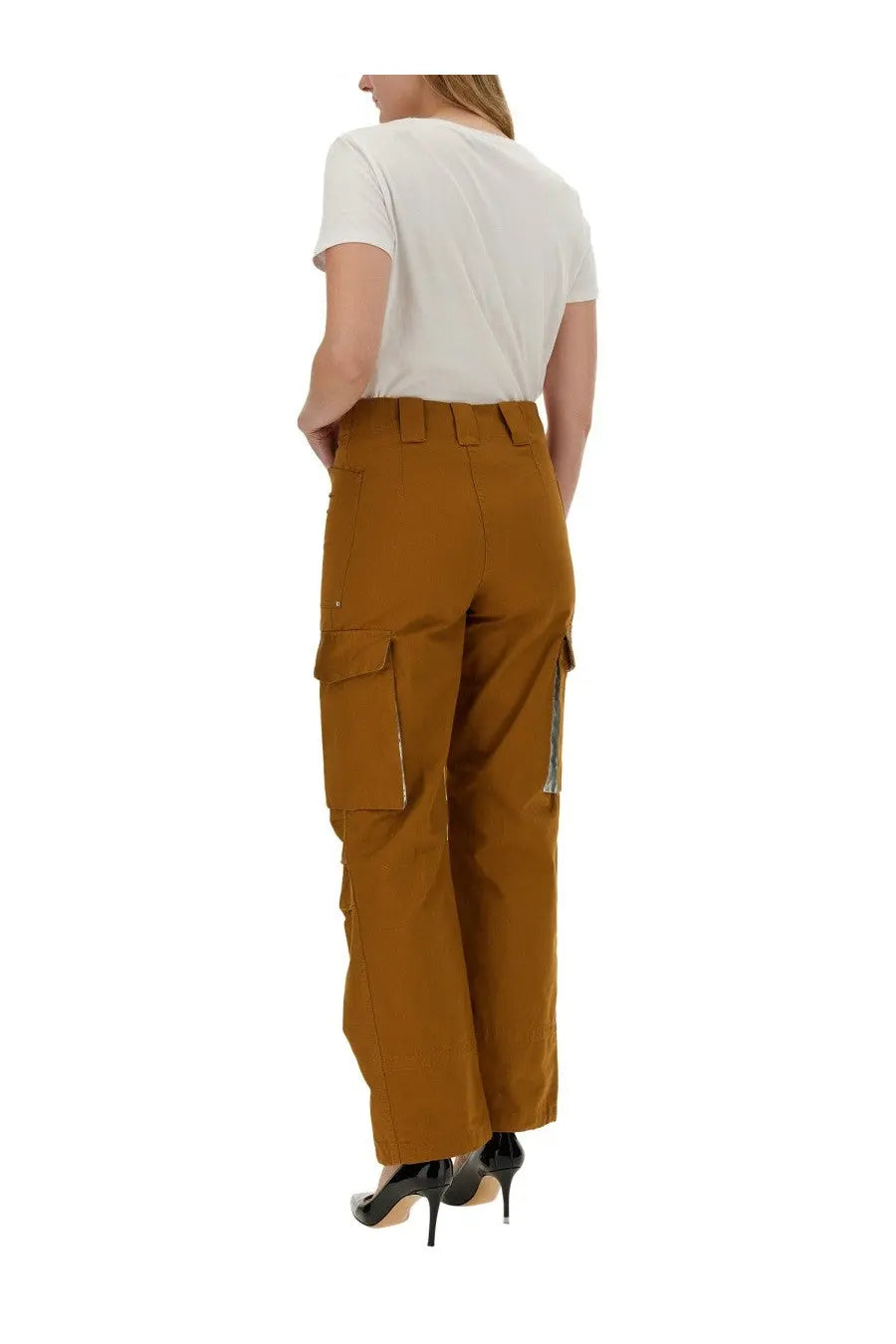 Rabanne women’s cotton cargo pants in beige with multiple pockets and a straight-leg cut