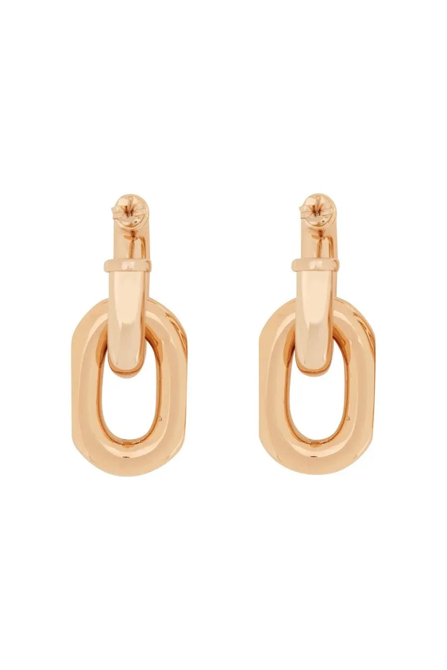 Rabanne women’s rose gold hoop earrings with sleek modern interlocking oval links design