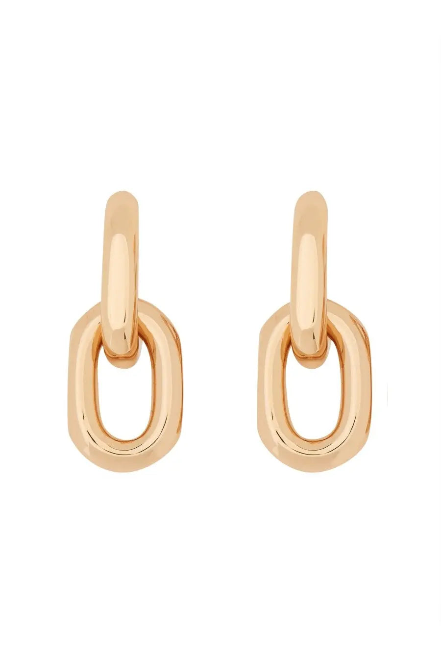 Rabanne women’s gold-toned hoop earrings with sleek modern interlocking oval links design