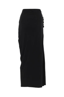 Rabanne women’s black high-waisted midi skirt with side slit and decorative button detailing front view