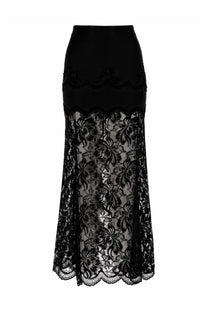 Rabanne women’s black lace midi skirt with floral embroidery and scalloped hem in pizzo fabric